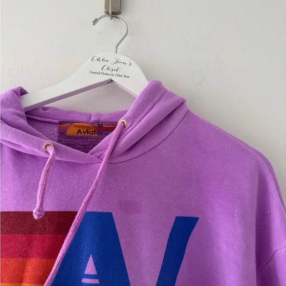 AVIATOR NATION Logo Pullover Relaxed Hoodie in Neon Purple M - Picture 5 of 8